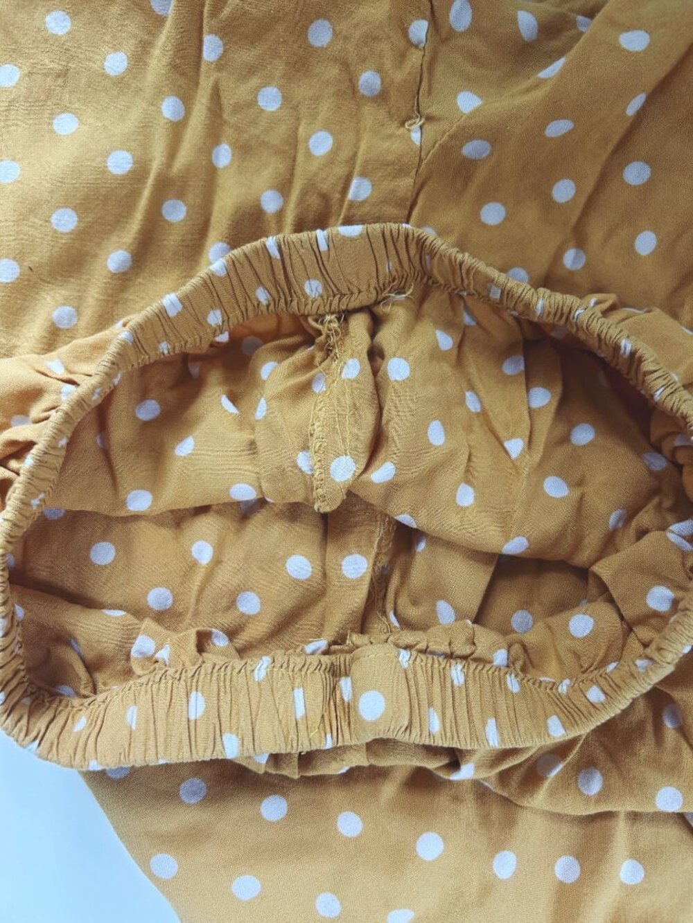 Polka Dot Mustard Yellow Wide-Leg Elastic Waist Pants Lightweight XS S Flowy Boh - Picture 8 of 8